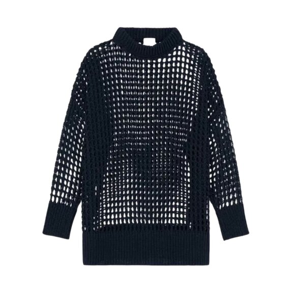 G Label by Goop Open Weave Crochet Sweater Womens Medium Navy Blue Pullover Knit - Picture 1 of 15